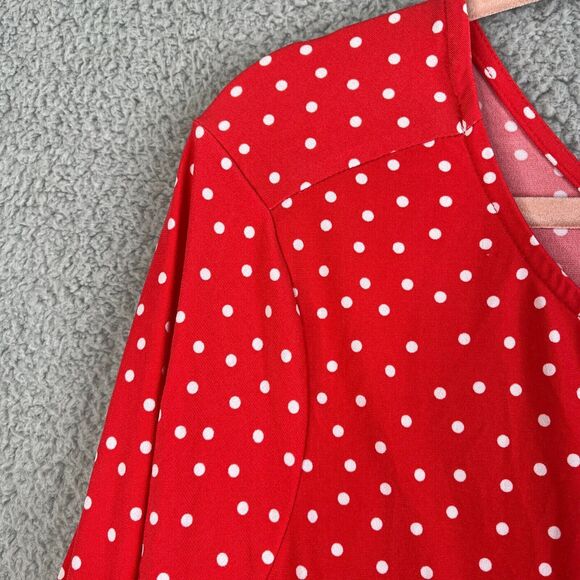 Susan Graver Blouse Womens XL Red Polka Dot V Neck Top Long Sleeve Keyhole - Picture 3 of 8